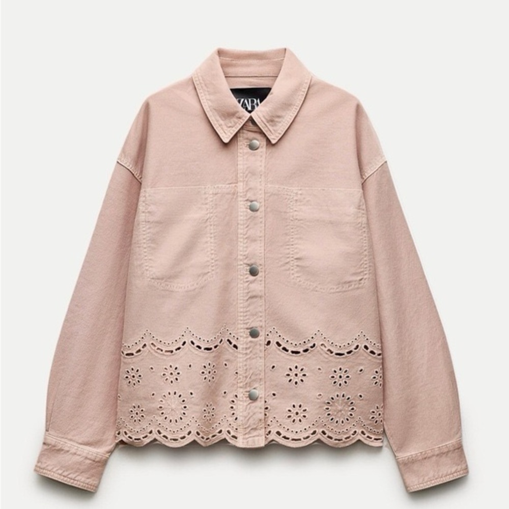 Zara Light Pink Eyelet Jean Jacket